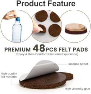 Chair Leg Floor Protectors, 48 PCS 1inch,Felt Furniture Pads, Furniture Sliders,Non Slip Pads Grippers,Under Couch Blocker,Chair Leg Pads,Furniture stoppers,Cabinet Bumpers (Brown, 1") - Image 3