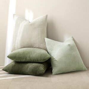 MIULEE Boho Farmhouse Throw Pillow Covers 18x18 Inch Set of 4 Mordern Neutral Green Cushion Covers Soft Corduroy Nordic Home Decor for Spring Couch Bed Sofa Living Room Green-White - Image 4