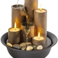 Alpine Corporation WCT202 Indoor Tabletop Tiered Water Fountain Featuring 3 Candles for Desktop and Table, 11", Brown