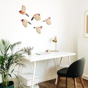 Barydat 5 Pcs Wooden Bird Wall Art Wood Flying Birds Wall Decor Rustic Folk Art Scandinavian Home Decor for Gift Living Room Bedroom Kitchen Office(Orange) - Image 4