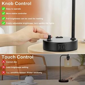 Industrial Table Lamps for Bedrooms Set of 2 - Fully Dimmable Bedside Lamps with USB A and C Ports and Outlet, Black Nightstand Lamps with Glass Shade for Living Room, Desk Lamps for Office Reading - Image 4
