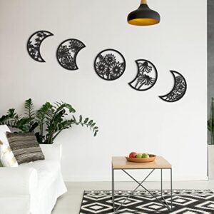 Jetec 5 Pieces Moon Phase Wall Decor Boho Hanging Moon Phase Nordic Wood Wall Art for Living Room Bedroom Home Decoration Room Apartment Bar Ornament(Black) - Image 6