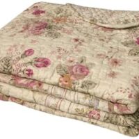 Greenland Home Antique Rose - Classic Traditional Floral - 100% Cotton Quilted Throw Blanket, 50 x 60 inches, Ecru
