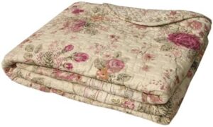 Greenland Home Antique Rose - Classic Traditional Floral - 100% Cotton Quilted Throw Blanket, 50 x 60 inches, Ecru