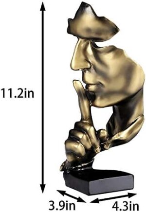 aboxoo Thinker Statue, Silence is Gold Abstract Art Figurine, Modern Home Resin Sculptures Decorative Objects Piano Desktop Decor for Creative Room Home, Office Study (Gold) - Image 3