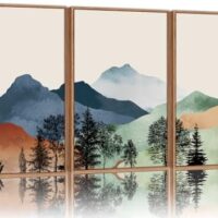 SIGNINART Boho Mountain Framed Canvas Wall Art Set of 3, Watercolor Nature Landscape Set Art Prints, Modern Sunrise Art Paintings, Green Forest Wall Decor for Living Room, Bedroom, Office 16"x24"x3
