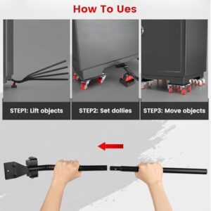 Furniture Movers with Wheels Set,4 Pack Carbon Steel Heavy Duty Furniture Dolly with 5 360° Rotatable Rubber Universal Wheels,Furniture Lifter Mover Tool Set for Sofa, Tables, Refrigerators, 1322 LBS - Image 6