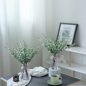 VIERENA 17.5" Artificial Eucalyptus Stems in Glass Vase with Faux Water,Fake Plant Eucalyptus Leaves White Seeds for Centerpiece Table Decorations Farmhouse Wedding Home Greenery Decor (Sage Green) - Image 9