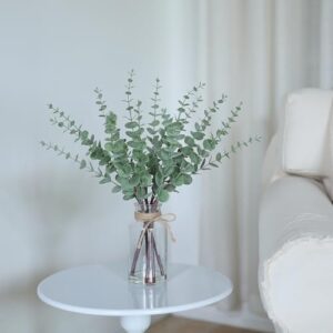 VIERENA 17.5" Artificial Eucalyptus Stems in Glass Vase with Faux Water,Fake Plant Eucalyptus Leaves White Seeds for Centerpiece Table Decorations Farmhouse Wedding Home Greenery Decor (Sage Green) - Image 2