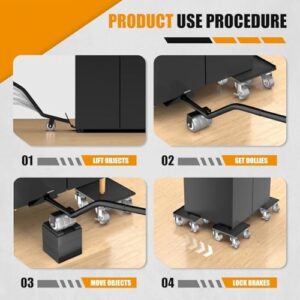 Furniture Dolly,Furniture Mover Pro Set,Furniture Lifter with 5 360° Rotatable Rubber Universal Wheels,Carbon Steel Panel Furniture Movers,Maximum Load 1500LBS. - Image 5