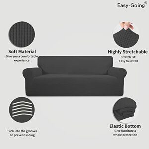 Easy-Going Stretch Sofa Slipcover 1-Piece Sofa Cover Furniture Protector Couch Soft with Elastic Bottom for Kids, Polyester Spandex Jacquard Fabric Small Checks (Sofa, Dark Gray) - Image 3