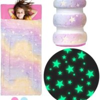 Kids Sleeping Bag for Boys & Girls, Glow in The Dark Sleeping Bags Kids Ages 3+, Large Kids Sleeping Bag with Pillow Pocket, Extra Soft Toddler Sleeping Bag - Kids Sleep Bag Blanket (66'' x 33")