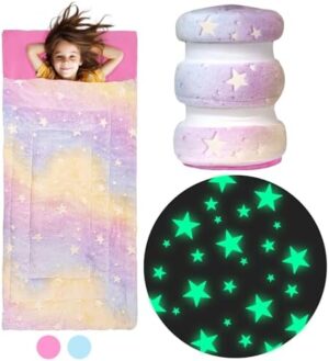 Kids Sleeping Bag for Boys & Girls, Glow in The Dark Sleeping Bags Kids Ages 3+, Large Kids Sleeping Bag with Pillow Pocket, Extra Soft Toddler Sleeping Bag - Kids Sleep Bag Blanket (66'' x 33")