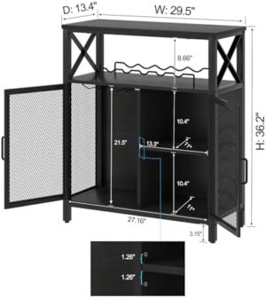 FOLUBAN Black Wine Bar Cabinet, Modern Coffee Bar Cabinet with Storage for Home, Farmhouse Sideboard Buffet Cabinet for Liquor and Glasses with Wine Rack for Kitchen Dining Living Room, 47 Inch - Image 2