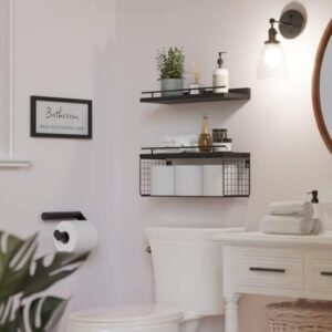 WOPITUES Floating Shelves for Bathroom Wall Decor Sign, Bathroom Organizers and Storage, Bathroom Shelves Over Toilet with Metal Guardrail-Black - Image 6
