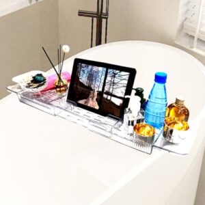 Adjustable Bath Tray for Tub - Tub Caddy for Bathtub,Large Capacity- Bathtub Tray for Easy Cleaning,Transparent Expandable Bath Tray Table for Tub,Suitable for Most of Bath Tubs, Bath Trays for Women - Image 5