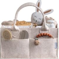 PUTSKA Baby Diaper Caddy Organizer - Nursery Storage Basket for Diaper Station, Baby Basket Shower List and Registry Gift Must-Haves, Newborn Essentials, Nursery Decor for Boy or Girl - Mocha,Regular