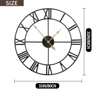 LEIKE 80CM Extra Large Wall Clock - 31" Oversize Modern Black Metal Roman Numeral Nearly Silent Little Ticking Battery Operated Wall Clocks for Living Room, Kitchen,Bedroom Farmhouse Home Decor - Image 4