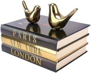 Decorative Books for Home Decor with Small Birds Statues Gold Home Decoration, Modern Style Coffee Table Book Decor, Stacked Books for Bedroom, Living Room, Office Desktop, Cabinets Shelf Decor