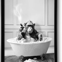 Framed Bathroom Decor Wall Art, Chimpanzee in Bathtub, Black and White Wall Art, Funny Bathroom Wall Decor Signs, Cute Animal Art Home Decor (Framed,8''x10'')