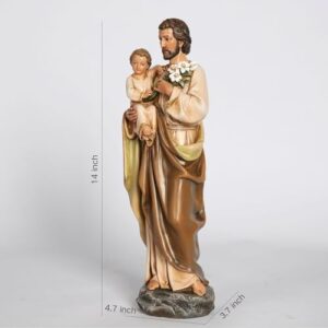 BC Catholic St. Joseph and Child Jesus Statue, Catholic Saint Figure, Religious Gift for Father's Day, Inspirational Indoor Home Decor, 14 inches H, Hand Painted by Buildclassic - Image 3
