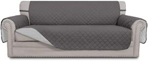 Easy-Going Reversible Couch Cover for 3 Cushion Couch Sofa Cover for Dogs Water Resistant Furniture Protector Cover with Foam Sticks Elastic Straps for Pet Cat (Sofa, Gray/Light Gray)