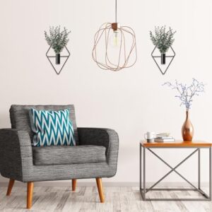 Jexine 2 Pcs Hanging Planters with Artificial Eucalyptus Metal Hanging Vase Indoor Plants Holder Modern Geometric Boho Wall Decor for Living Room Home Office(Black) - Image 7