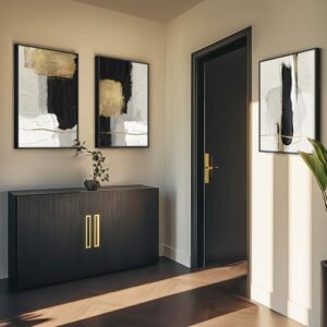 Large Framed Black and White Abstract Wall Art for Living Room, 3 Piece Big Canvas Prints Paintings Artwork for Walls, Modern Minimalist Black Gold Pictures for Hallway Office Wall Decor 24x36 Inch - Image 3