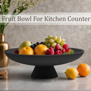 Large Decorative Bowl, Modern Resin Pedestal Bowl for Home Decor, Stylish Fruit Bowl for Kitchen Counter, Chic Key Holder for Entry Table, Matte Black - Image 2