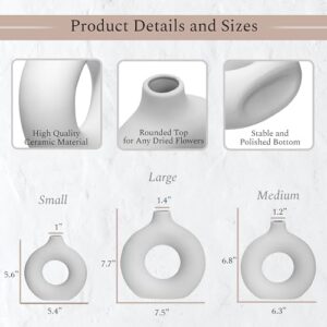 VELOVA Set of 3 White Ceramic Vase with 65 PCS Dried Pampas Grass Flowers Aesthetic Boho Modern Small Round Cute Vases for Decor Living Room Coffee Table Shelf Bedroom Office Desk Home Gifts Women Mom - Image 2