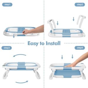 Collapsible Baby Bathtub,Baby Bath Tub with Soft Cushion & Thermometer,Baby Bathtub Newborn to Toddler 0-36 Months,Portable Travel Baby Tub (Pale Blue) - Image 5