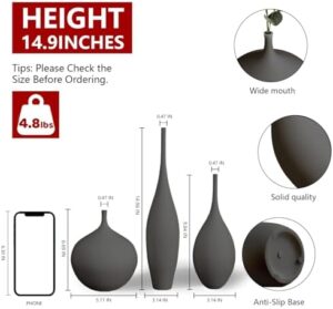Black Ceramic Vase Modern Boho Wabi-Sabi Flower Vase Set of 3 Decorative Aesthetic Vases for Centerpieces Pampas Matte Minimalist Vases for Living Room Table Shelf Home Decor Gift - Image 2