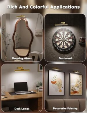 Picture Light Battery Operated, 13in Wireless Art Light for Paintings, Dimmable 5000mAh Recharging Battery Picture Light with Remote Control for Wall, Gallery Dartboard Art Bedroom (Gold-2Pack) - Image 6