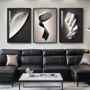 Framed Large Modern Black and White for Living Room Abstract Wall Art, Bright Style 3 Piece Wall Decor, Artwork for Walls, Paintings Pictures for Hallway, Dining, Office 24x36 Inch - Image 2