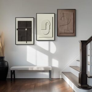 Cuspin Modern Abstract 3D Textured Wall Art, 3-Piece Neutral Artwork, Geometric Brown White Textured Sandstone Painting Prints, 16x24 Inch, Living Room, Bedroom, Home Office Decor - Image 5