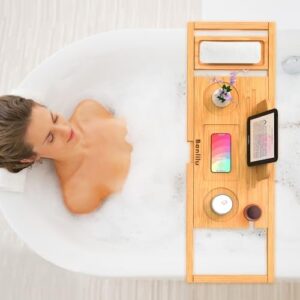Premium Bamboo Bathtub Tray Caddy - Bath Tub Tray Table for Bathtub - Bath Caddy Tray for Bathtub, Expandable Size, Fits Most Bath Tubs - Image 6
