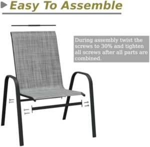 Patio Chairs Set of 4, Outdoor Stackable Dining Chairs with High Back for All Weather, Outdoor Furniture with Breathable Textile Fabric for Garden, Backyard Deck, Pool Side, Grey - Image 6