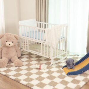 Super Soft Rug for Bedroom, 5x8 Ft Beige and White Area Rug Classic Checkered Shaggy Anti-Skid High Pile Soft Fluffy Rug Fuzzy Carpet for Living Room Bedroom Kids Room Nursery, Dorm Home Decor - Image 6