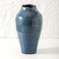 Blue Ceramic Vase for Home Decor - 11.6 Inch, Pampas Grass Vase with Modern Art Texture for Living Room, Dining Table, Farmhouse, Office Decor