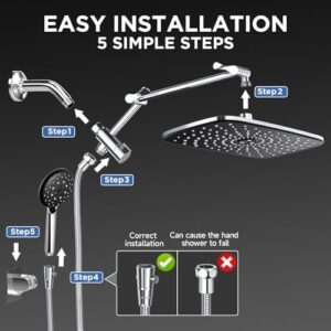 Veken Wide Rain Shower Head with 6 Modes Handheld Water Spray,High Pressure Showerhead Combo with Arm for Bathroom Accessories,Home Decor Adjustable Dual Shower with Anti-Clog Nozzles,Silver Chrome - Image 7