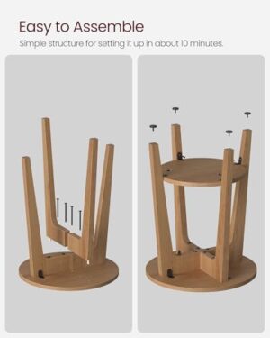 VASAGLE Side Table, Small Round End Table with Lower Shelf, Nightstand for Small Spaces, Living Room, Bedroom, Rustic Walnut ULET283T41 - Image 8