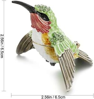 Hand Painted Enamel Hummingbird Trinket Box for Home Decor, Hinged Jewelry Organizer for Ring Earrings, Unique Figurine Keepsake Collectible Personalized Elegant Handmade Ornament (Hummingbird-1) - Image 2