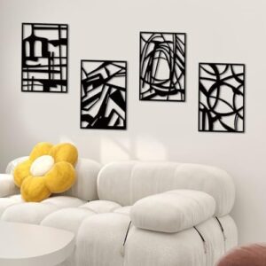 twinklemon Abstract Metal Wall Art 4PCS Minimalist Art Decoration 3D Abstract Wall Sculptures Black Single Line Home Decor Modern Large Wall Art for Living Room Bedroom Bathroom Office Study - Image 5