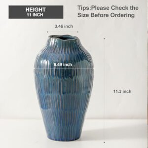 Blue Ceramic Vase for Home Decor - 11.6 Inch, Pampas Grass Vase with Modern Art Texture for Living Room, Dining Table, Farmhouse, Office Decor - Image 2