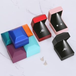 LED Ring Earring Box for Proposal, Wedding, Engagement, Luxury Jewelry Gift Box with LED Light, Jewellry Display Box (Daphne Blue) - Image 6