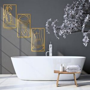 Peryiter 3 Pcs Modern Minimalist Wall Decor Abstract Metal Wall Art Metal Line Art Woman Body Artwork for Bedroom Bathroom Living Room(Gold) - Image 3