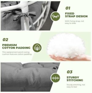 Outdoor Egg Chair Cushion, Waterproof Egg Chair Replacement Cushion, Thickened 7 Inches Hanging Chair Cushion, U-Shaped Cushions with Headrest for Outdoor Furniture 47x40x7 Inches (Gray) - Image 3