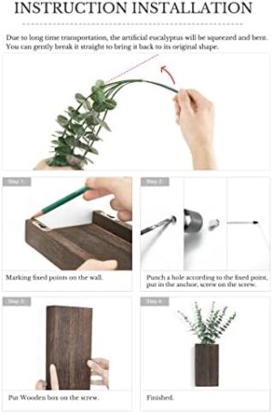 Dahey 2 Pack Wood Wall Planter Vase with Artificial Eucalyptus Farmhouse Wall Hanging Decor Pocket Planter for Indoor Fake Plants Greenery, Living Room Bedroom Kitchen Home Office Decoration - Image 6