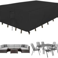 Easy-Going Rectangle Patio Furniture Cover Waterproof Outdoor Dining Table and Chair Cover Anti-UV Outside Sectional Sofa Set Covers (110"L x 84"W x 28"H, Black)