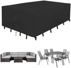 Easy-Going Rectangle Patio Furniture Cover Waterproof Outdoor Dining Table and Chair Cover Anti-UV Outside Sectional Sofa Set Covers (110"L x 84"W x 28"H, Black)